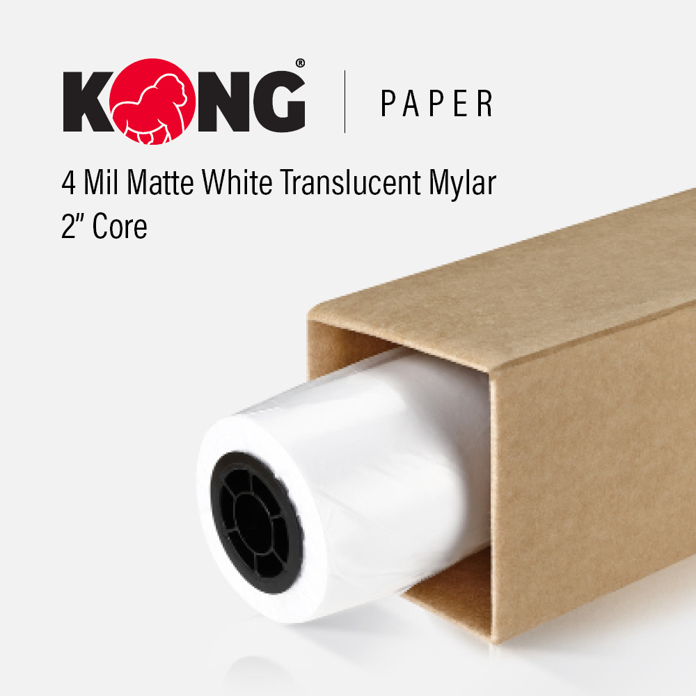 30'' x 120' Roll - 4 Mil Double Sided Matte White Translucent Mylar for Monochrome Printing on One Side for Inkjet Printer on 2'' Core